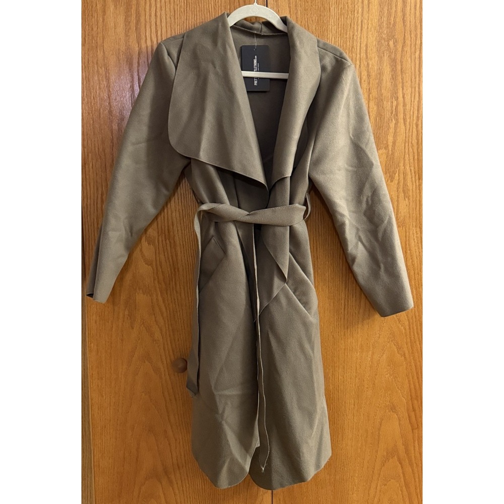 NWT PrettyLittleThing Wms Plus Mocha Waterfall Coat Tan Unstructured Size 18